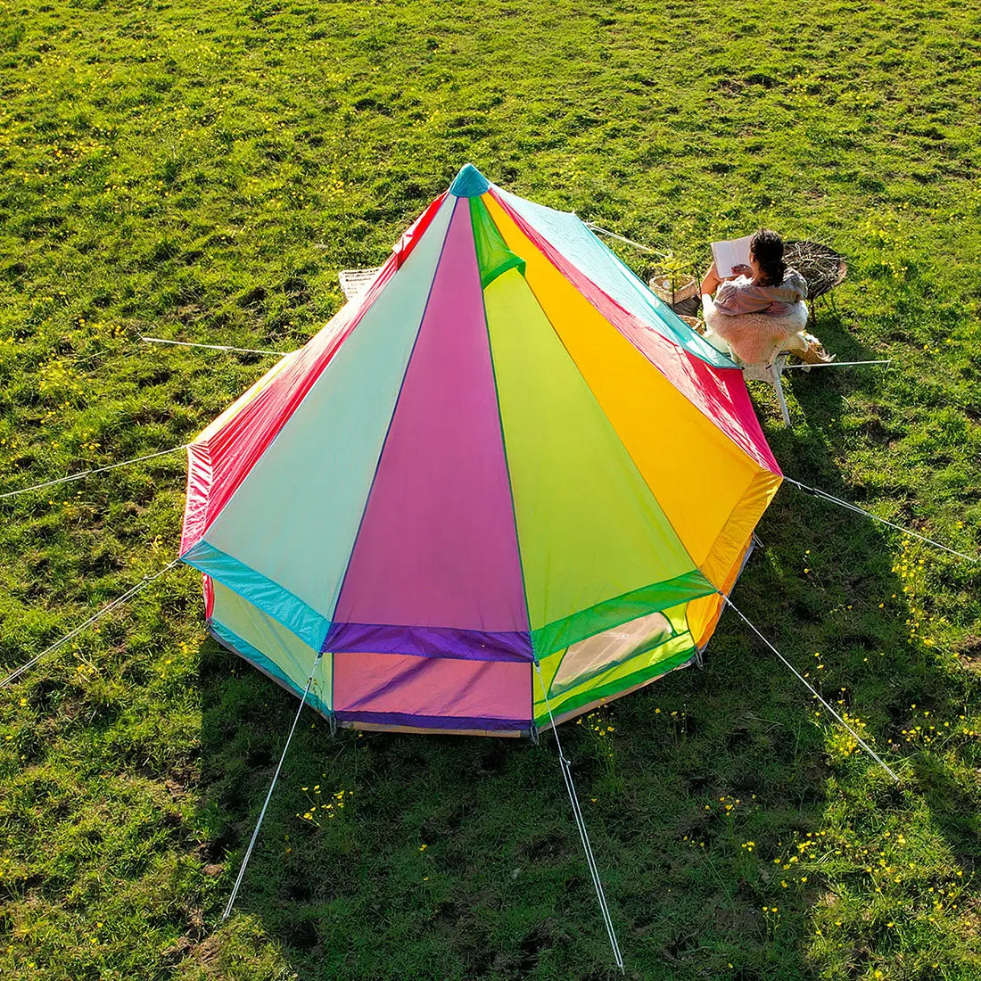 rainbow multi colour classic bell tent tipi double quad multi door canvas festival glamping boutique camping