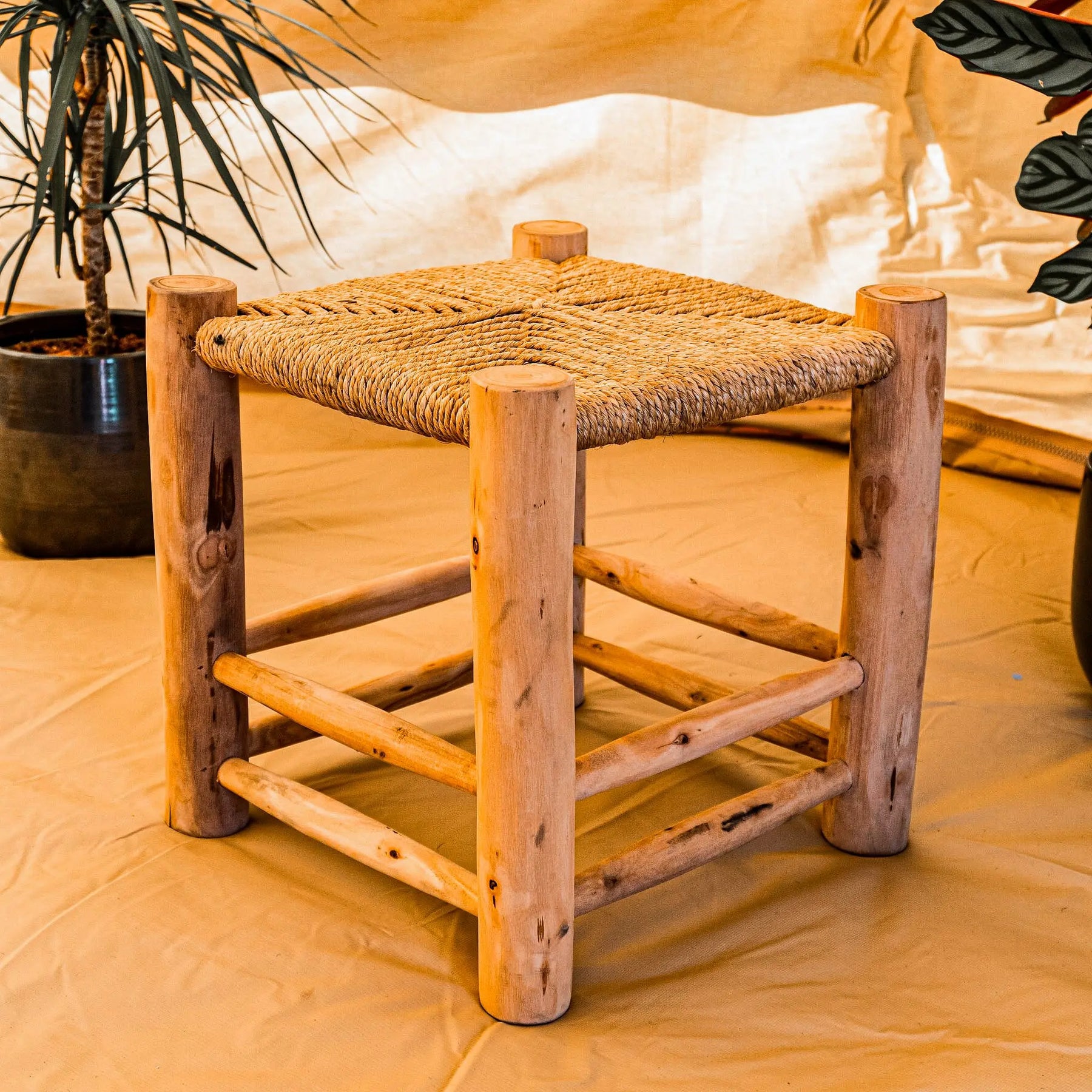 Natural Wooden Weaved Stool