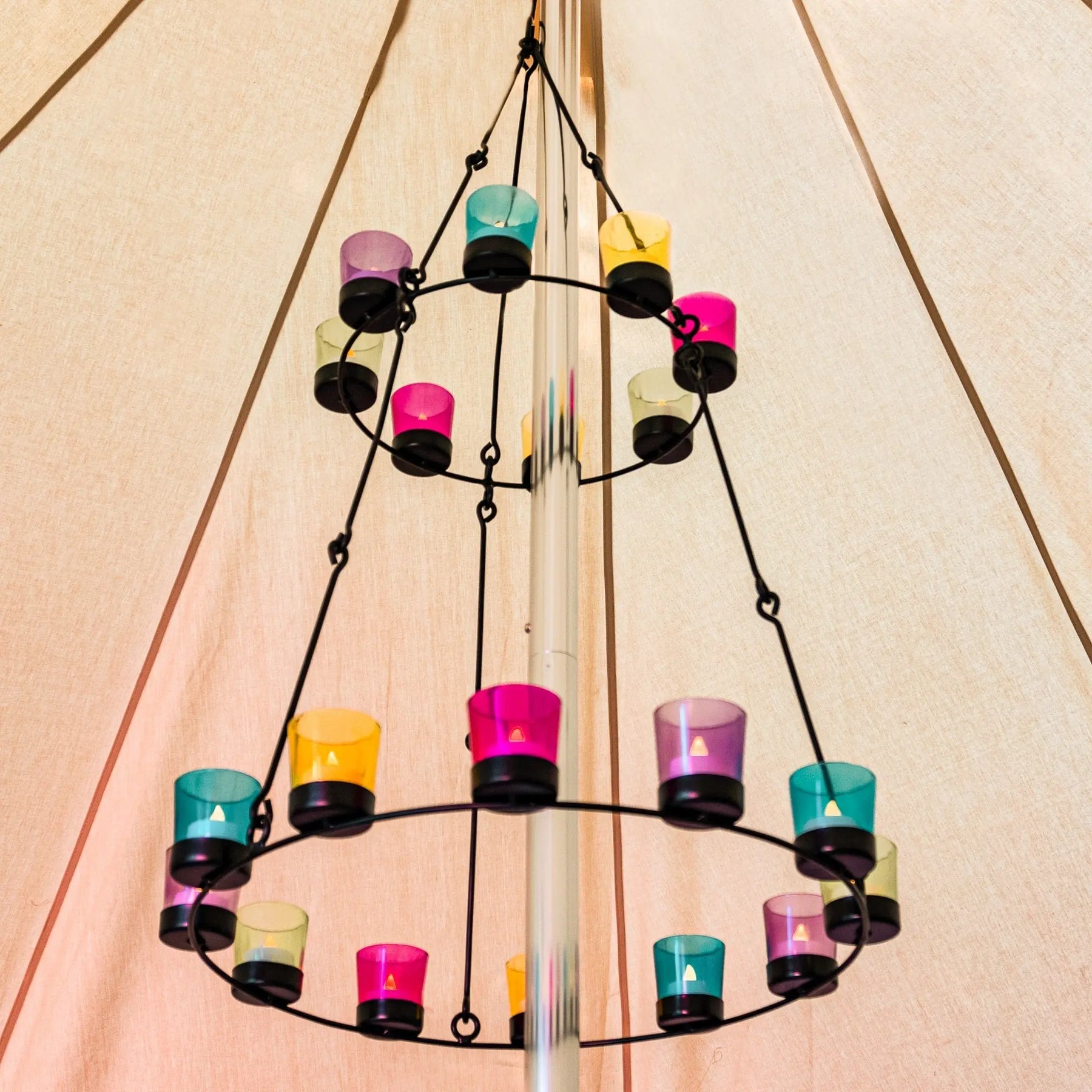 black multi colour tea light glamping bell tent single double tier chandelier
