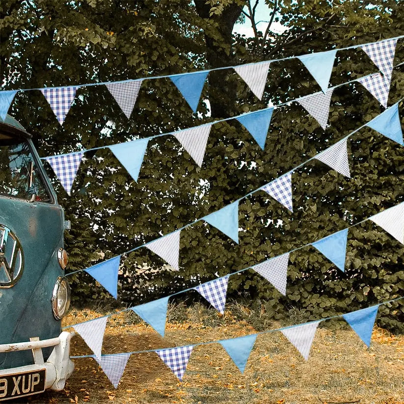blue cotton Bunting for bell tent garden party