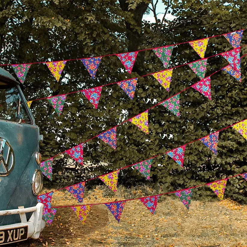 multi colour floral cotton Bunting for bell tent garden party